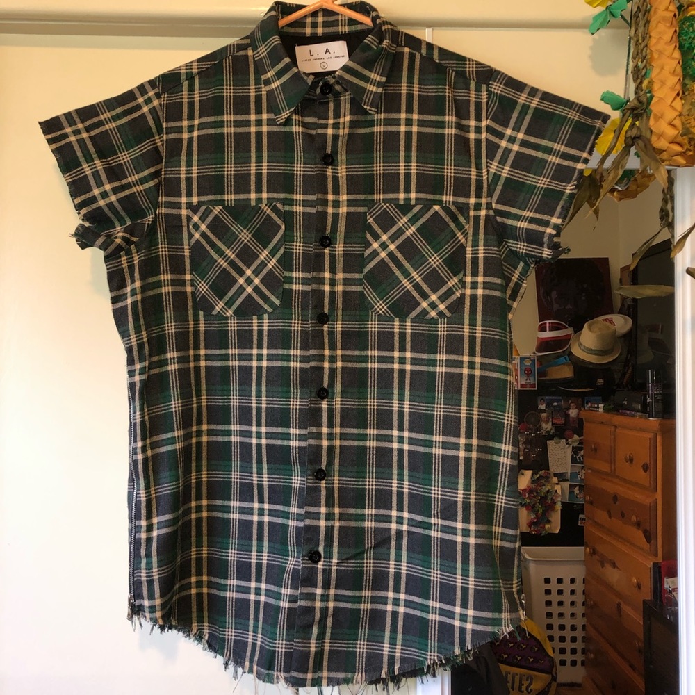 Lifted Anchors cutoff plaid button up shirt